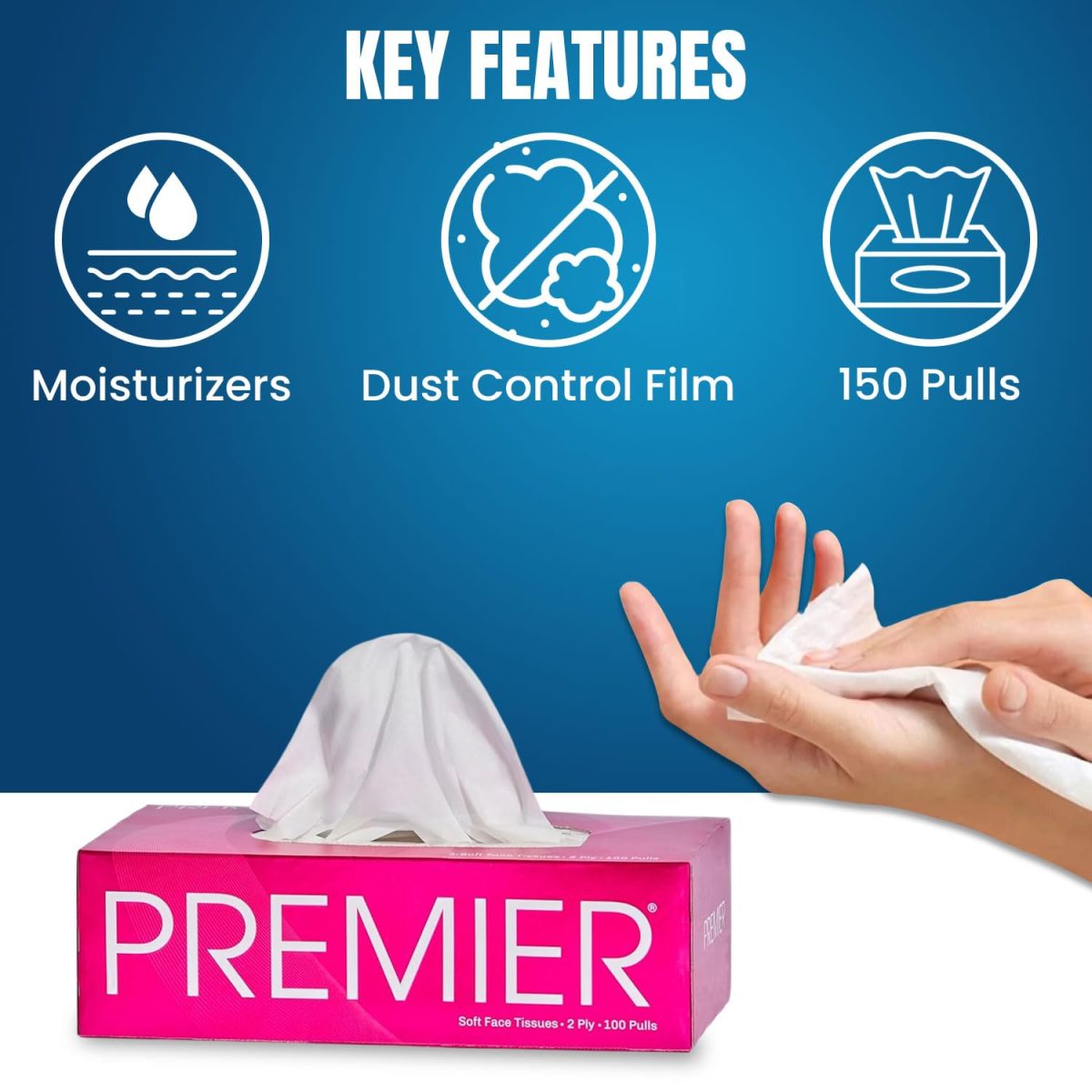 Premier Face Tissue Paper Box 2ply 100 Pulls Per Box (Pack of 4), 800 Sheets | Soft & Absorbent Facial Tissues | Disposable Tissues for home, Car tissue box, Office tissue paper - Image 5