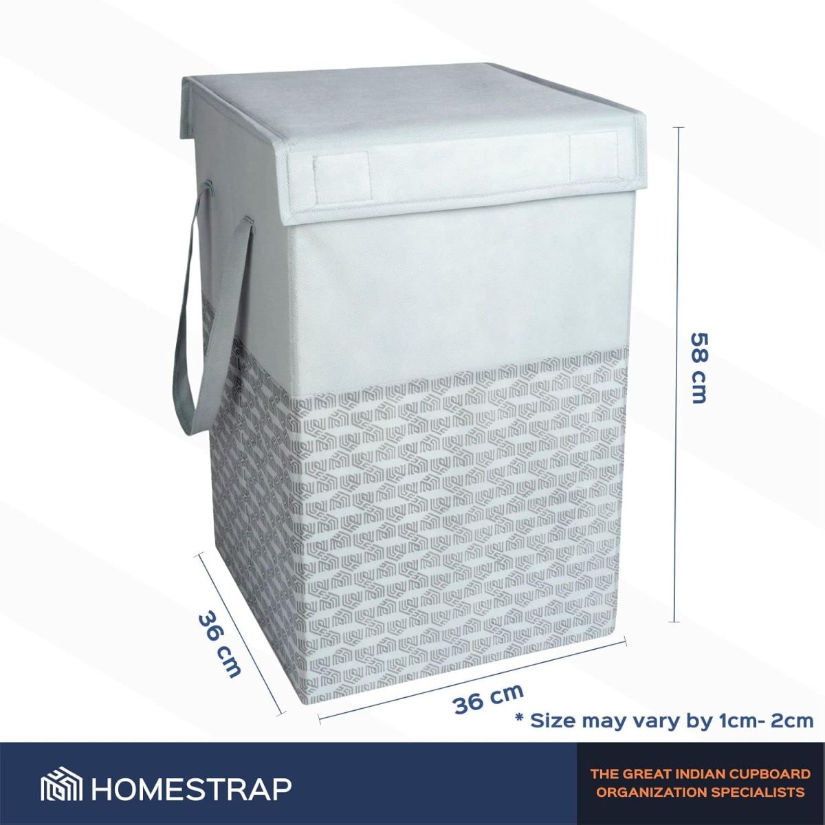 Homestrap 75 LTR Foldable Laundry Basket | Printed Laundry Bag with Lid Front Handle | Non-Woven Toy Organiser | Washing Cloth Laundry Bin(Grey)(Polypropylene) - Image 2