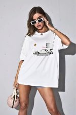 GT3 RS 911 Racing Car Graphic Oversize T-Shirt, White Cotton, Double-Sided Print - Image 5
