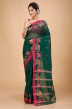 Tant Story Women's Traditional Bengal Tant Handloom Pure Cotton Leaf Border Tangail Saree without Blouse Piece - Image 4