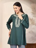 QAZMI Women's Ardra Kashmiri A-Line Rayon Cotton Short Kurti - Image 4