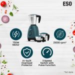 Havells ESO 750 Watt Mixer Grinder | 3 Stainless Steel Jars with Handles | 304 Rust-Resistant SS Blades | 21000 RPM High-Speed Motor | 5-Year Motor Warranty | Heavy-Duty Mixie (Teal) - Image 2