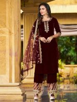 SIRIL Women's Velvet Embroidery Work Kurta Pant with Dupatta Set - Image 6
