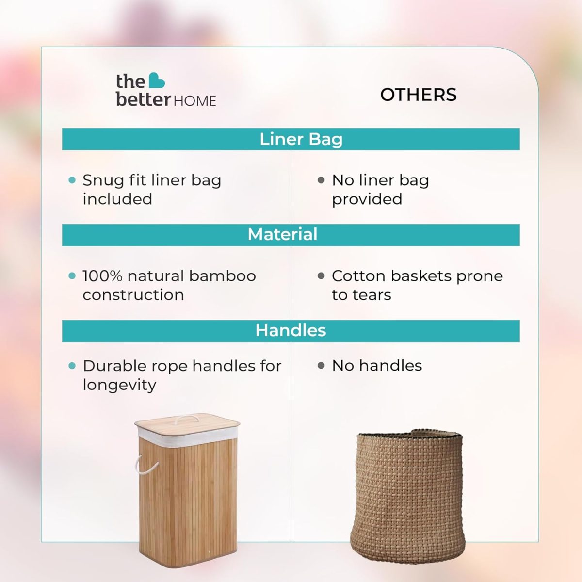 The Better Home Bamboo Basket for Storage(40*30*60cm) Laundry Basket for Clothes With Lid | Home Organizer Items and Storage | Eco Friendly | Compact and Easy to carry | Home Storage Organizer | Brown - Image 5