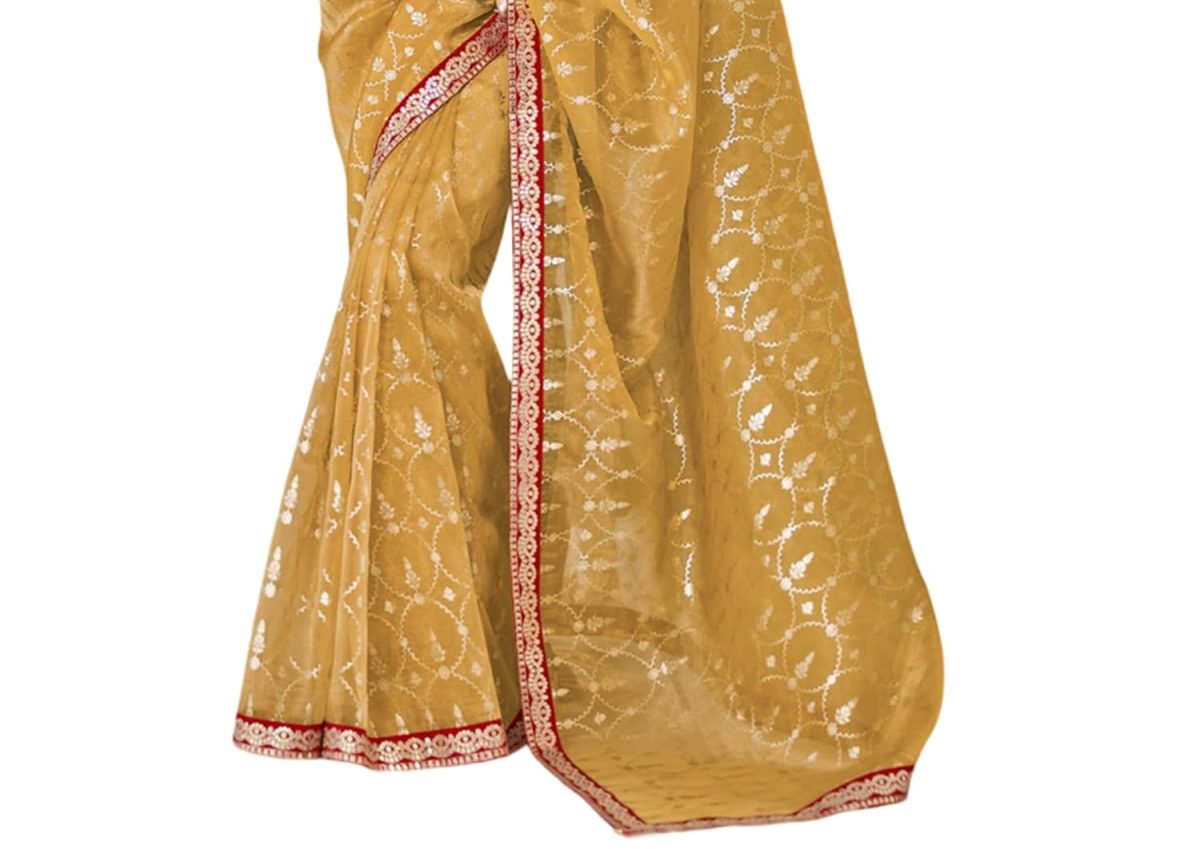 Laxmipati Sarees Women's Plain Organza Saree (8132_Mustard) - Image 5