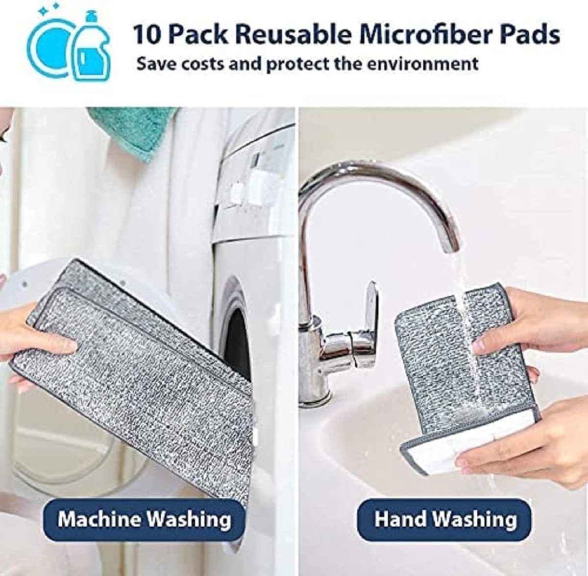 Mop Heavy Quality Floor Mop with Bucket, Flexible Kitchen tap Flat Squeeze Cleaning Supplies 360 Flexible Head/2 Reusable Pads Clean Home Floor Cleaning - Image 3