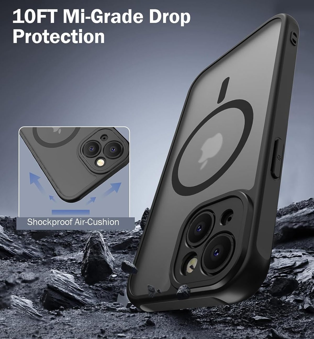EGOTUDE Designed for iPhone 15 Case | Strong Magnet Camera Protection Translucent Matte Hard Back Cover Compatible with Mag-Safe (TPU+Polycarbonate | Frost Black) - Image 3
