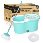 Zureni Bucket Quick Spin Mop with 2 Microfiber Wet Dry Mophead Floor Cleaning pocha Extendable Handle Removable Wringer 360° Floor Cleaner Mopping Set (Random Colour)