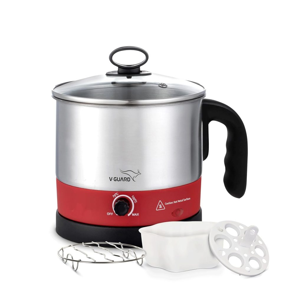 V-Guard VKM12 1.2 Litre Multipurpose Electric Kettle| 600 W|Kettle for Boiling Milk, Tea, Coffee, Cooking Eggs|360° Rotating Base,Auto Cut-off,Overheat & Dry Boil Protection|1 Year Coverage by V-Guard