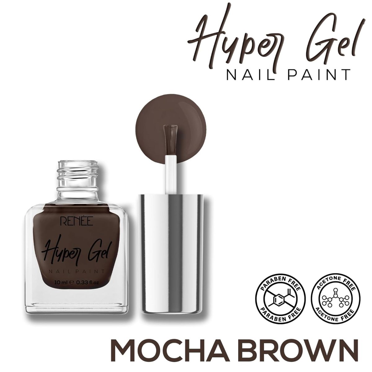 RENEE Hyper Gel Nail Paint - Mocha Brown 10ml, Quick Drying, Glossy Finish, Long Lasting, Chip resisting Formula with High Shine Polish, Acetone & Paraben Free - Image 4