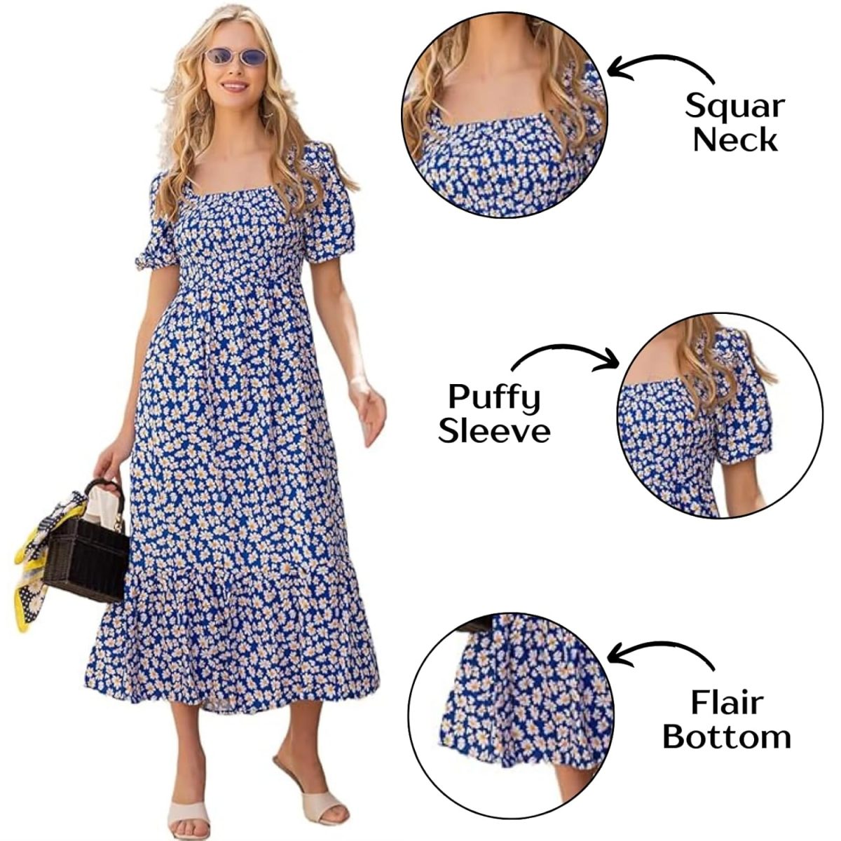 Sheetal Associates Women's Casual Flower Print Puff Sleeves Maxi Dress - Pack of 1 - Image 6