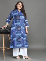 Tissu Women's Plus Size Blue Printed Pure Cotton Kurta with Palazzo - Image 5
