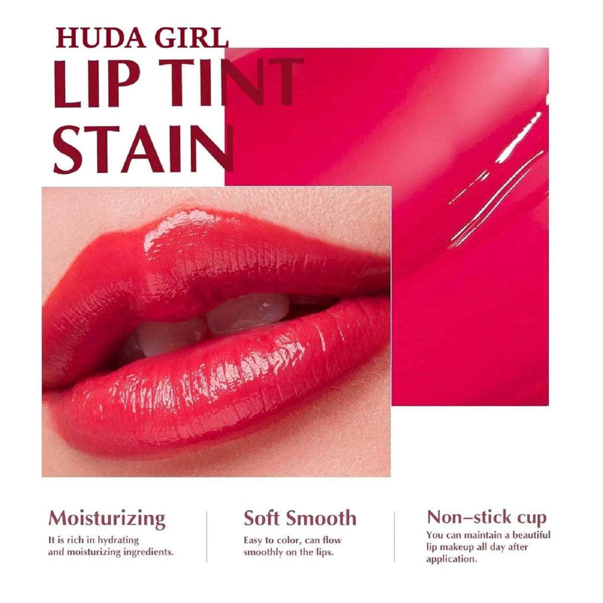 MR. HUDA Korean Style Liquid Glossy Lip And Cheek Tint With Watermelon, Strawberry, Rose Fragrance, Nourishing & Long-Lasting. Smudge & Waterproof Cheeks Blusher For Women (Dark Pink) - Image 3