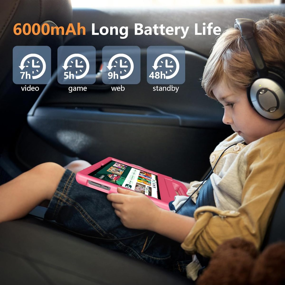 VCFNXLS 10.1" 8GB + 64GB Kids Tablet Android 14 8 Core CPU Educational Apps Parental Controls Wifi 1280x800 HD Screen Cameras Shockproof Battery - Image 3