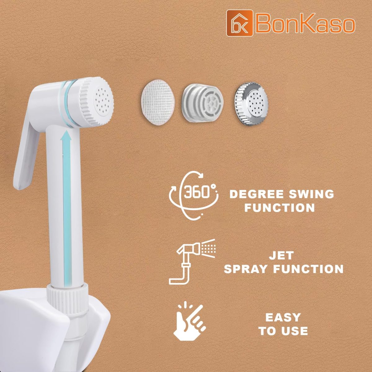 BonKaso HF Classic ABS Health Faucet with high Pressure 1 metre PVC Tube and Hook(White) - Jet Spray for Toilet - Image 3