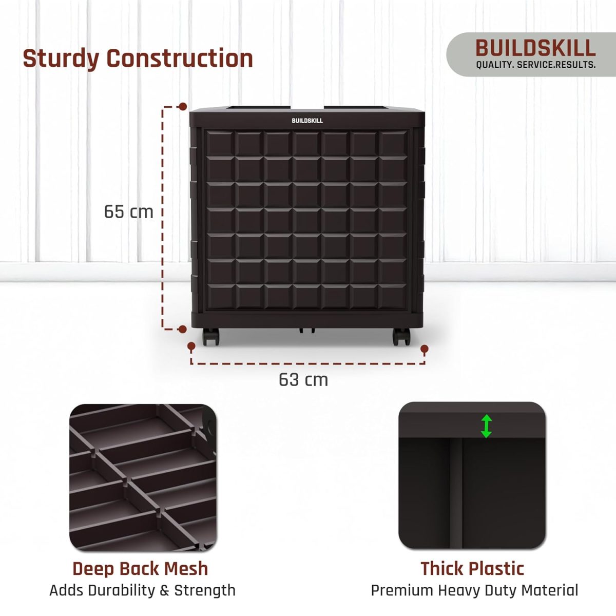 BUILDSKILL 100Kg Load Capacity Inverter Trolley for Home | 360° Rotating 5 Wheels | Easy Assembly Inverter Stand | Large Size Inverter Battery Stand for Home | Strong Build Inverter Box (Brown) - Image 8
