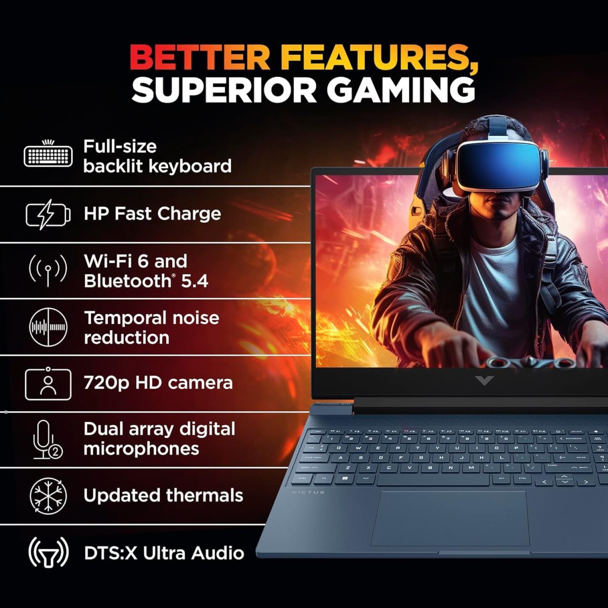 HP Victus 15-fa2191TX /2190TX Gaming Laptop – 13th Gen Intel Core i5, 15.6" FHD 144Hz, RTX 3050 4GB, 16GB RAM, 512GB SSD, Win 11, Backlit KB – Blue - Image 3