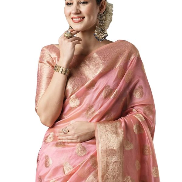 AKHILAM Women's Organza Ethnic Motif Woven Design Saree With Unstitched Blouse Piece(UNATI3001_AC_Parent)