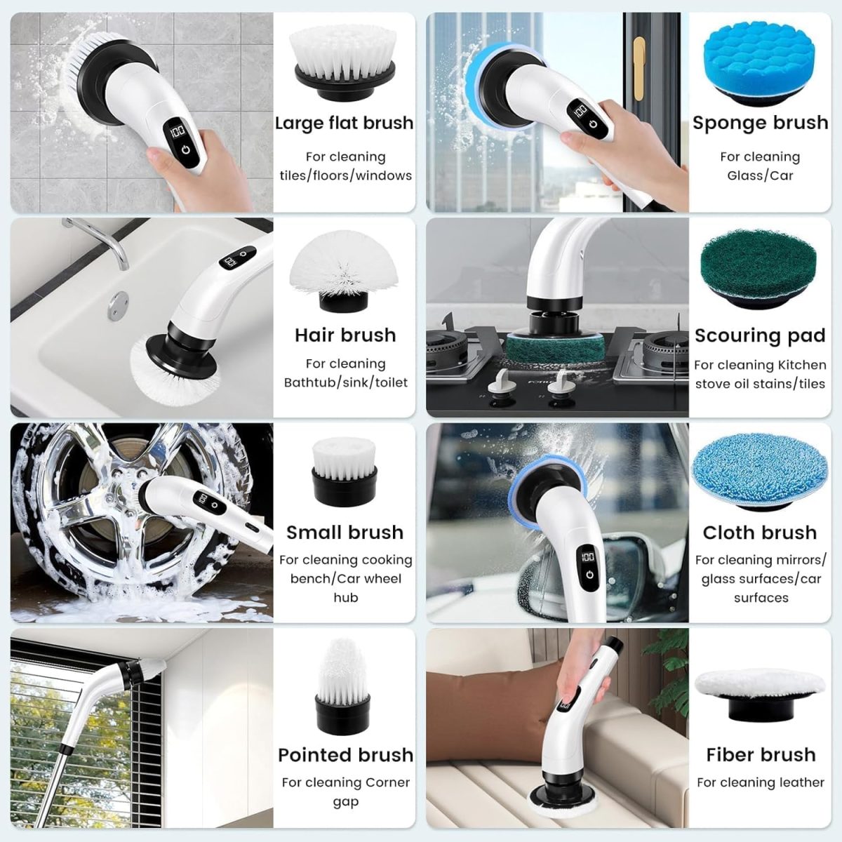 NELVINEXPORTS Electric Spin Scrubber, Cleaning Brush Scrubber for Home, 400RPM/Mins-9 Replaceable Brush Heads-90Mins Work Time, 3 Adjustable Size, 2 Adjustable Speeds Tiles Scrubber with Heavy Duty - Image 4
