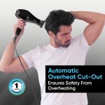 Vega VHDP-02 Professional Hair Dryer For Women & Men- (Pro Touch 1800-2000W) Cool Shot Button, 2 Heat/2 Speed Settings & 2 Detachable Nozzles|Black|2000 Watt - Image 5