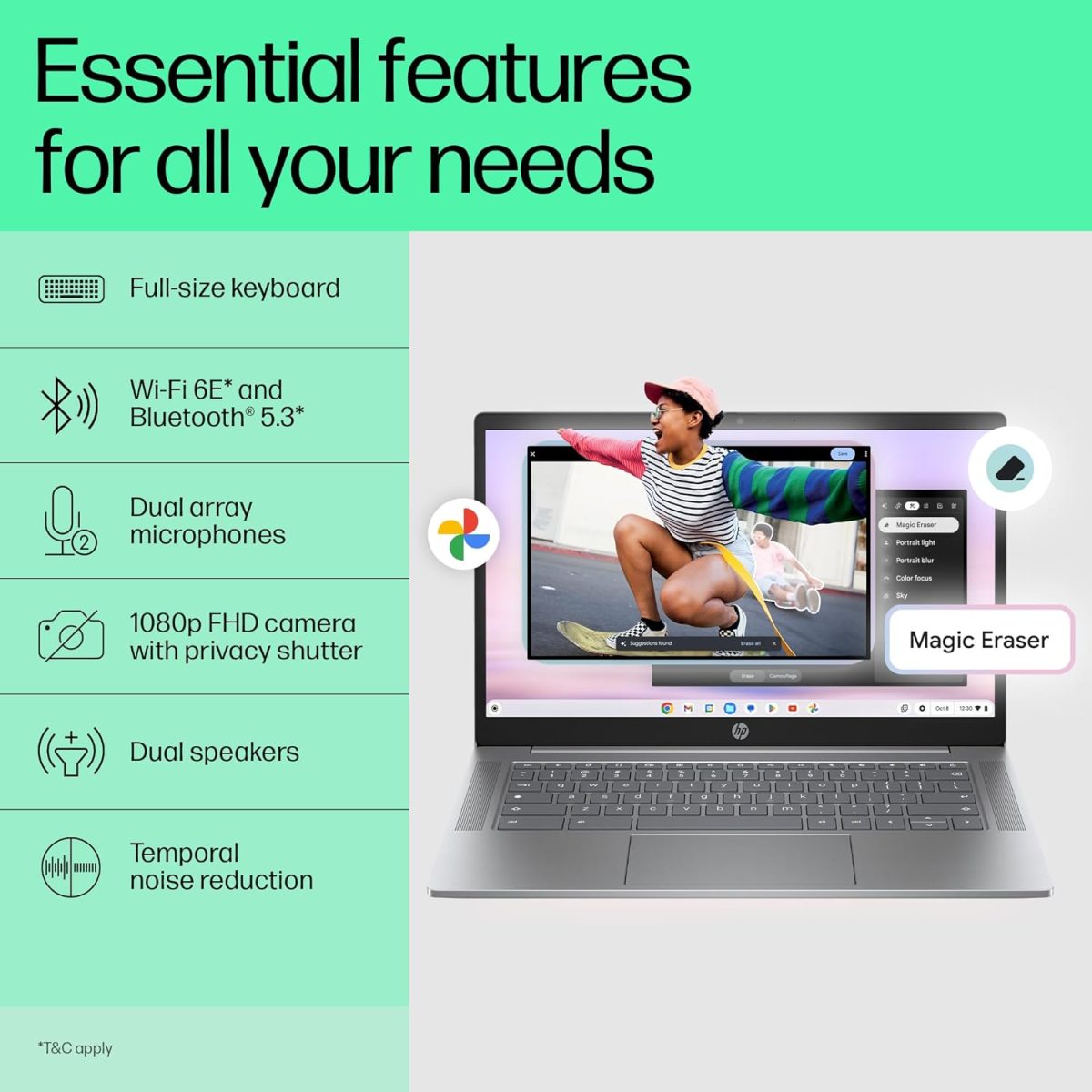 HP Chromebook, Intel Core I3-N305, 8GB LPDDR5, 256GB UFS, 14-Inch (35.6Cm), Anti-Glare, Touchscreen, FHD, Win 11, Silver,1.45Kg, nf0017TU, Intel UHD Graphics, FHD Camera Laptop - Image 6