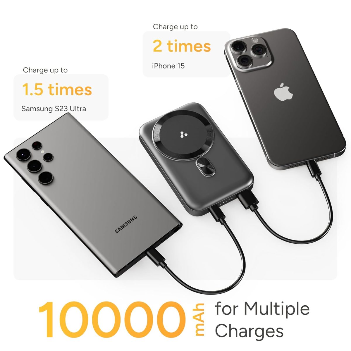 Ambrane MagSafe Wireless 10000mAh Fast Charging Power Bank with Mobile Stand, Strong Magnet, 22.5W Output for iPhone 12 & Above, Android & Other Qi Enabled Device + Magnetic Ring (Mount, Blue) - Image 6