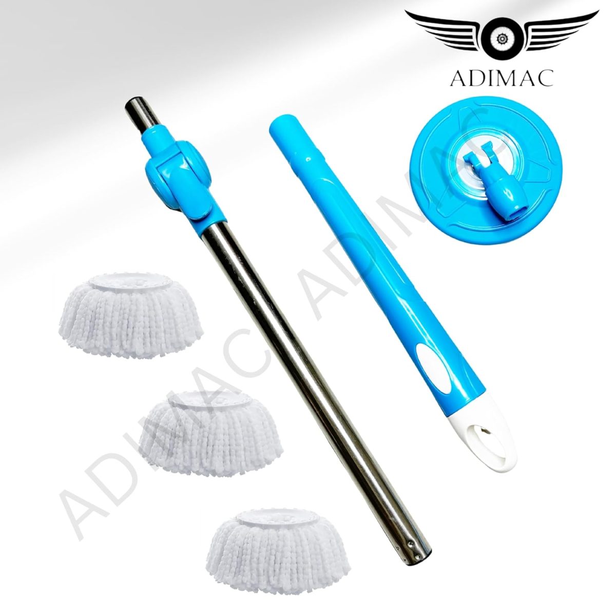 ADIMAC Stainless Steel and Plastic Mop Rod Stick with 360 Degree Rotating Pole Heavy Duty Mop Stick with 3 Refill Floor Cleaning Supplies Product for Home, Office - Image 2