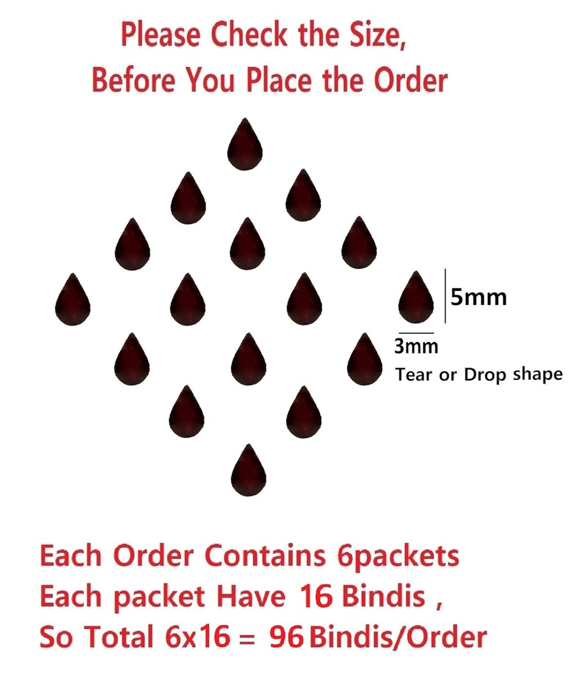 Vama Fashions Tear Drop Small Velvet Tilak Bindi for Women Maroon Bindis for Ladies - Image 2