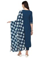 FIORRA Women's Teal Blue Poly Crepe Straight Kurta with Pant and Dupatta SET0059 - Image 3