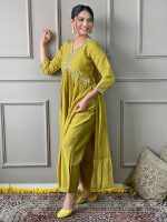 Naixa Women's Viscose Silk Embroidered Flared Kurta with Pant and Dupatta Sets (S-Garima) - Image 3