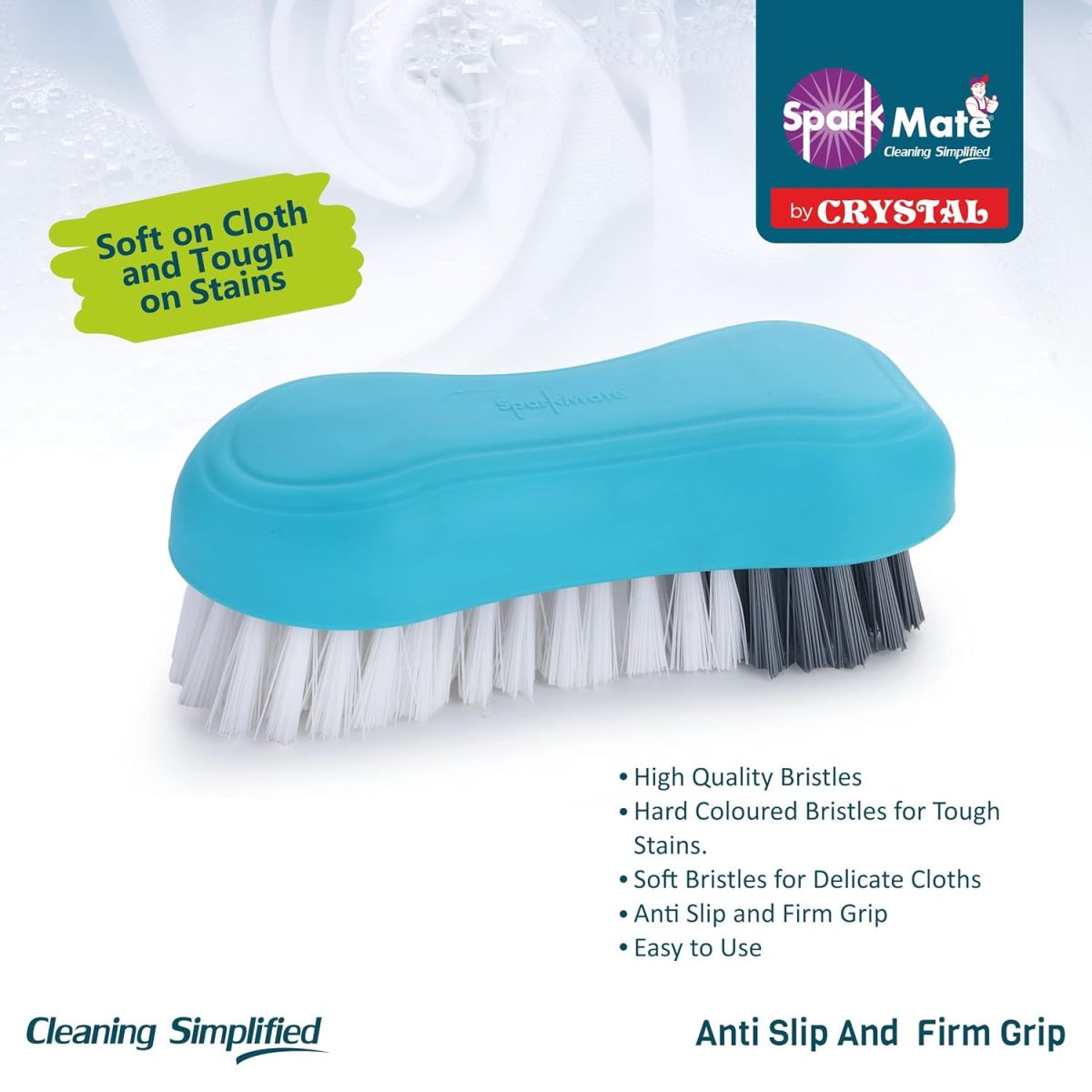Sparkmate By Crystal Premium Cloth Brush, with Soft & Hard Bristles, Assorted, Plastic - Image 4