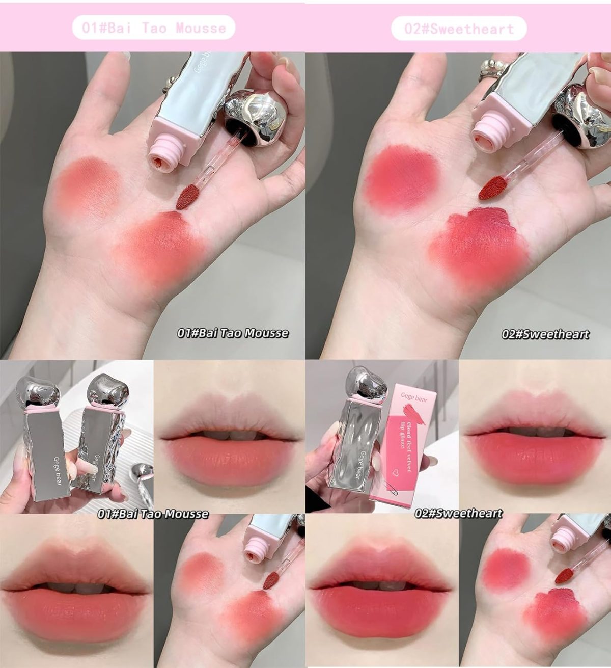 Gege Bear Velvet Matte Lip Glaze | For Soft, Cloud-Like Finish | Lightweight Liquid Lipstick | Smudge Proof Non Transfer Mini Mousse | Moisturizing & Long-Lasting Waterproof | Nude Pink Red Brown peach Wine Beauty Natural Color | Non-Sticky Lips Glaze for Women (03# Smoke and Rain Bean Paste, 2.5g) - Image 2