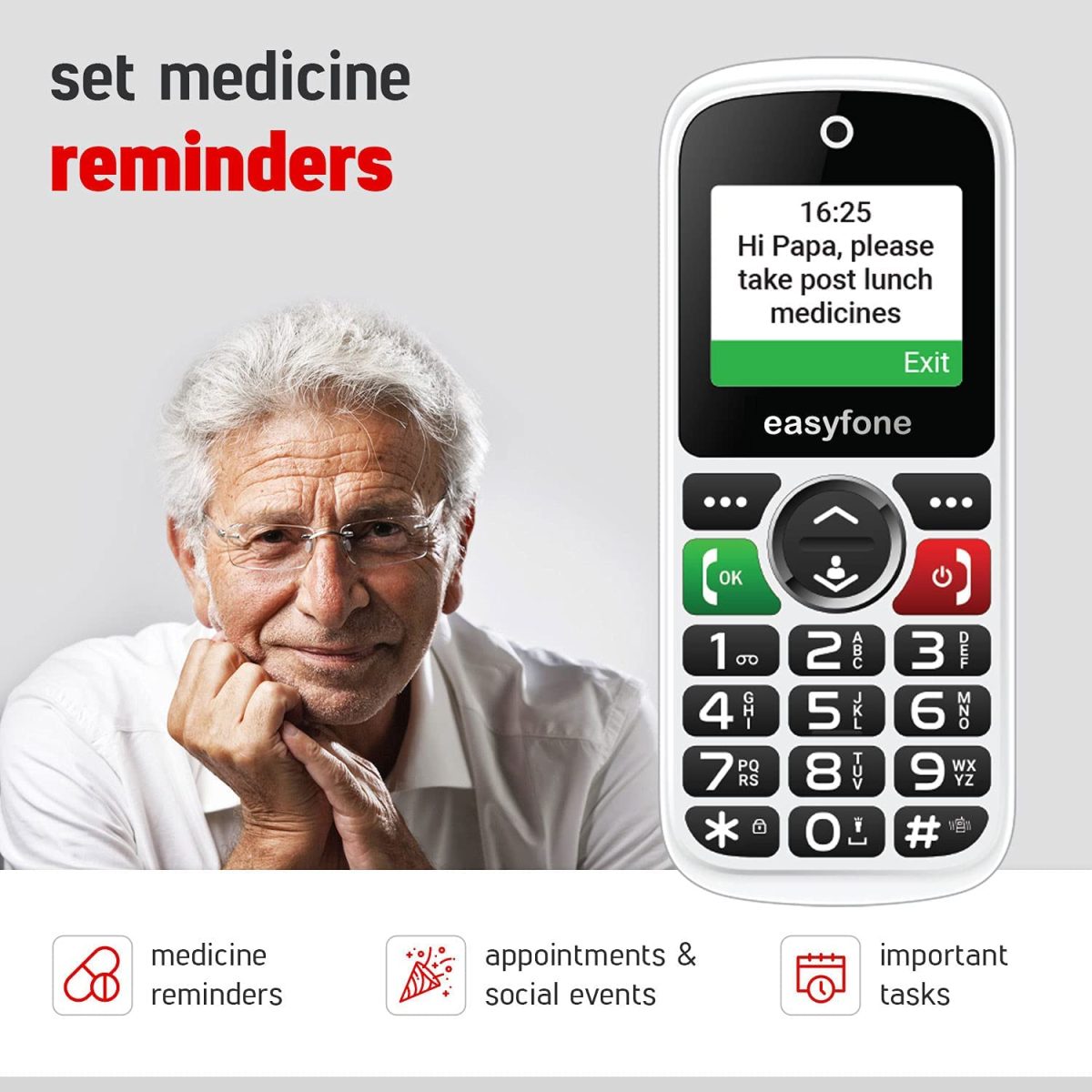 easyfone Udaan2 1.8" Display with 20+ Senior Citizen Friendly Features Like Loud Sound, Photo Speed dial, Simple menu, SOS, Incoming Call Restriction, Auto-Call Recording, Dual SIM, White - Image 7
