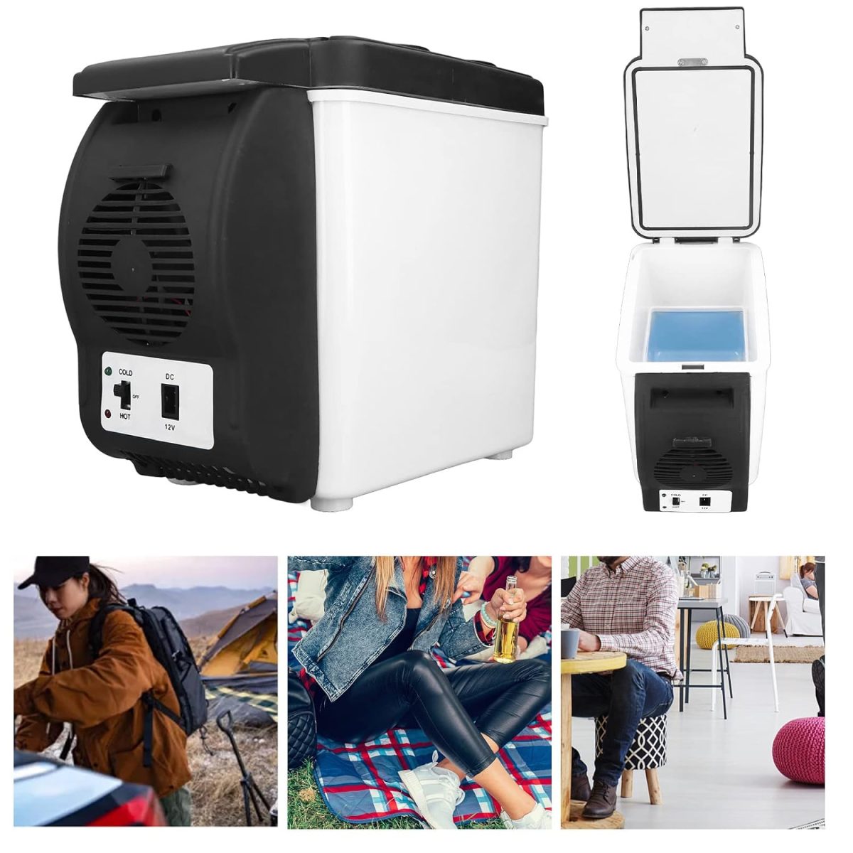 Hot and Cold Refrigerator, 12V Car Refrigerator Low Power Consumption Hot Cold Dual-Purpose PVC Material 6L Large Capacity 37W 12V for Cosmetics for - Image 3