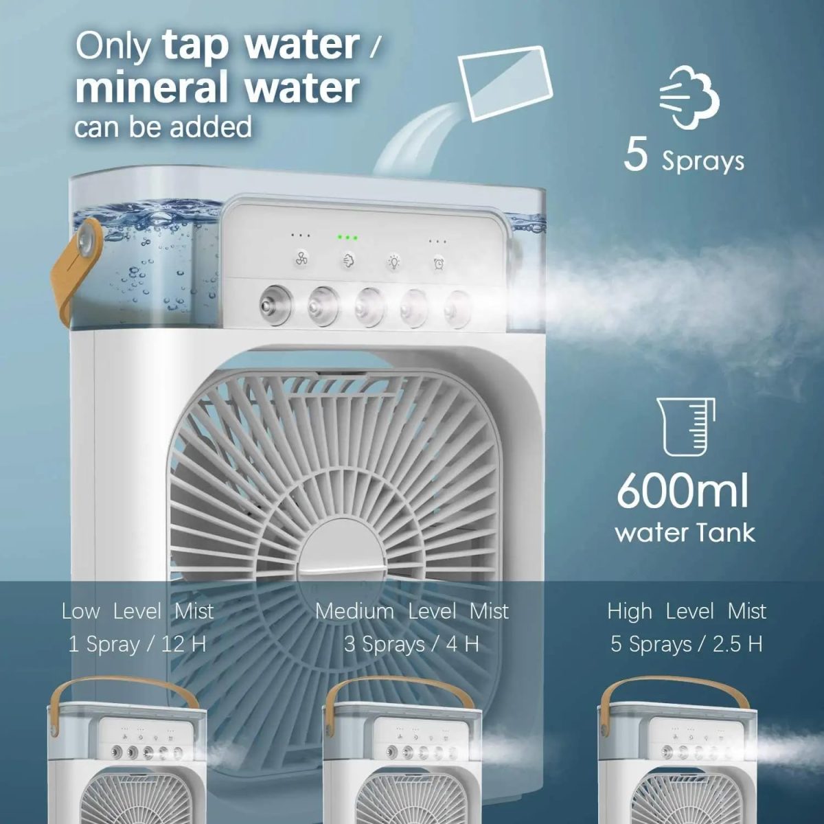 Jet Roy Portable Air Conditioner Fan, Mini Evaporative Air Cooler with 7 Colors LED Light, 1/2/3 H Timer, 3 Wind Speeds and 3 Spray Modes for Office, Home, Dorm, Travel - Image 2