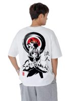 Jump Cuts Mens 3/4th Sleeve Printed Round Neck White and Black Cotton Blend Boxy Fit T-Shirt - Image 3