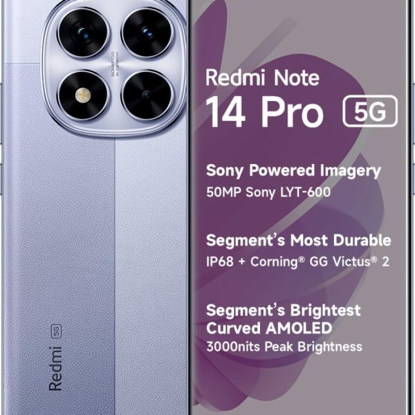 Redmi Note 14 Pro 5G (Phantom Purple, 8GB RAM+ 256GB Storage) | Mediatek Dimensity 7300 Ultra Processor | AMOLED Display | Dual Nano-SIM | 5500mAh Battery