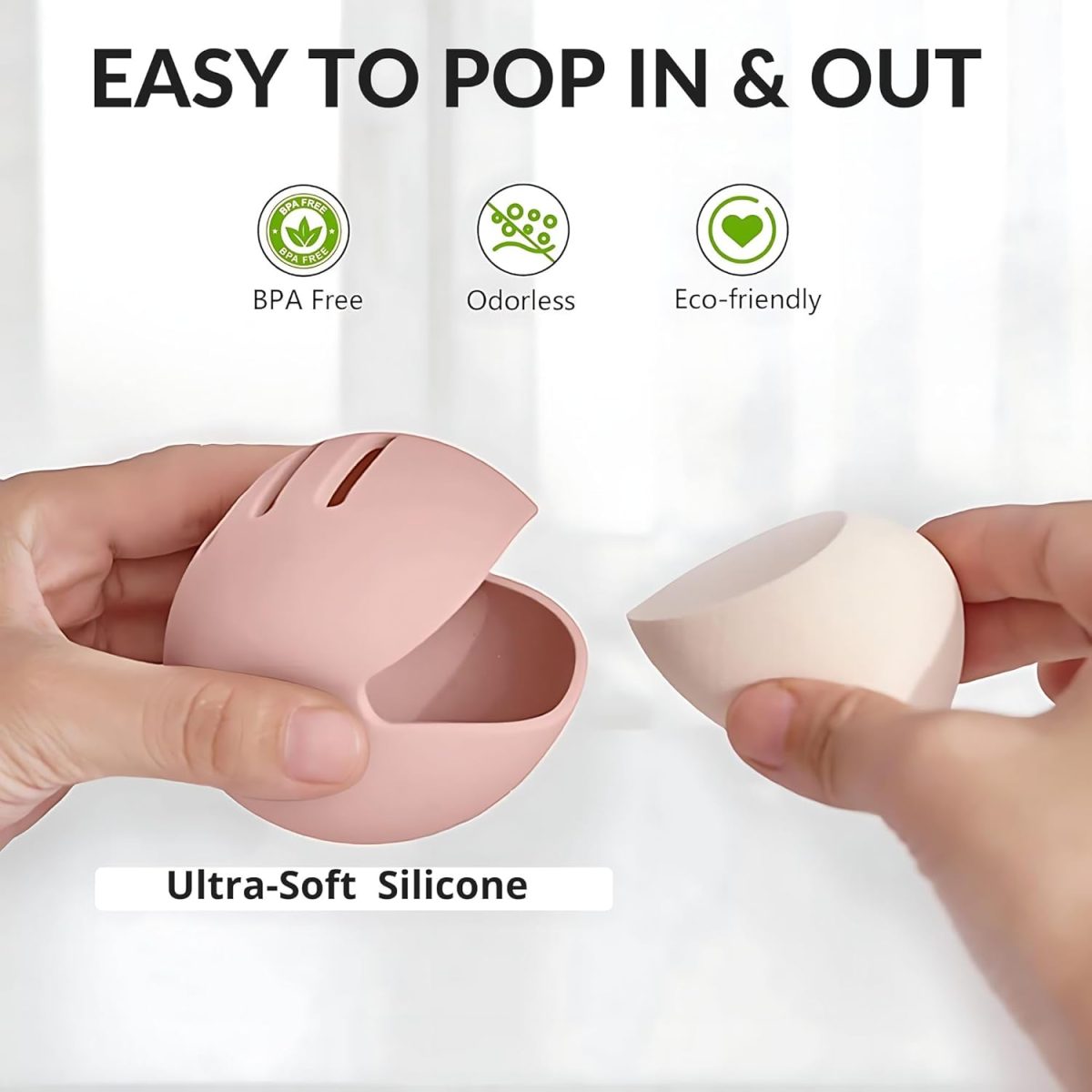 Hian Silicone Makeup Sponge Holder for Travel, Double-Sided Breathable & Shatterproof Beauty Blender Case for Women & Girls, Cosmetic Storage for Sponges Sponge Holder (Pink Color) - Image 2