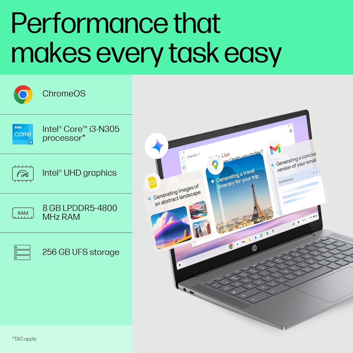 HP Chromebook, Intel Core I3-N305, 8GB LPDDR5, 256GB UFS, 14-Inch (35.6Cm), Anti-Glare, Touchscreen, FHD, Win 11, Silver,1.45Kg, nf0017TU, Intel UHD Graphics, FHD Camera Laptop - Image 5