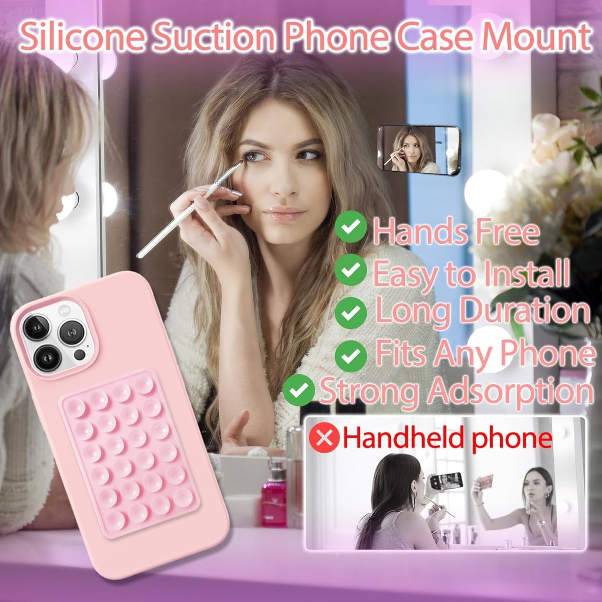 amazon basics Suction Phone Case Anti-Slip Silicone Multipurpose Hands-Free Sticky Pads for Phone Case Mount for Selfies Videos Mirror Shower Car Dashboard - Pink (1 Piece) - Image 5