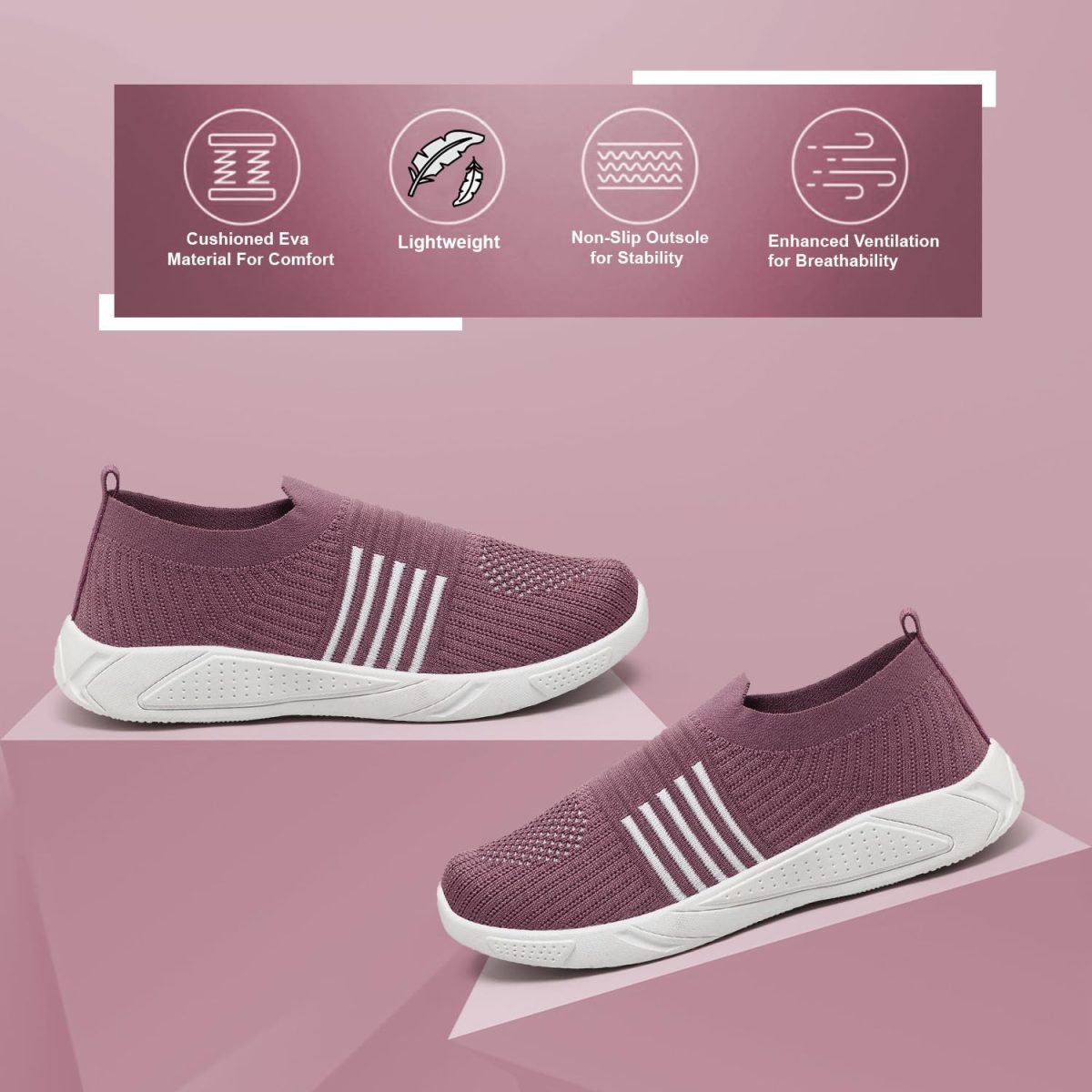 PAHNAVA Women's Slip-on Knit Walking Shoes | Breathable Lightweight Sneakers with PVC Sole | Comfortable Casual Shoes for Walking, Gym, Travel, Outdoor Use - Image 5