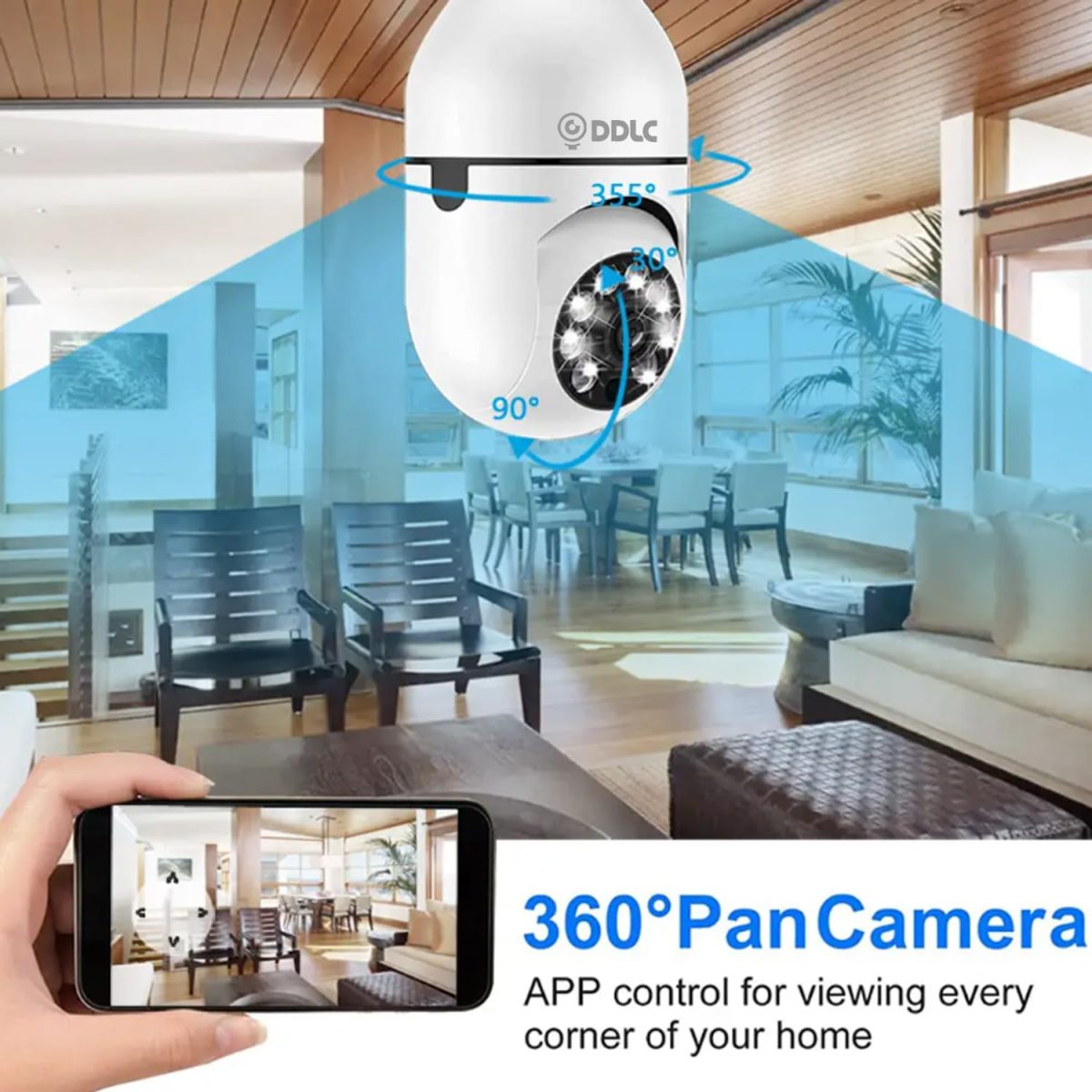DDLC Wi-Fi Bulb CCTV Camera 1080p Wireless PTZ Bulb Shape Indoor 360° Smart Home Security Light Vision 24x7 Continuous Recording with Motion Sensor LED Lights PTZ Bulb Shape V380 Pro - Image 7