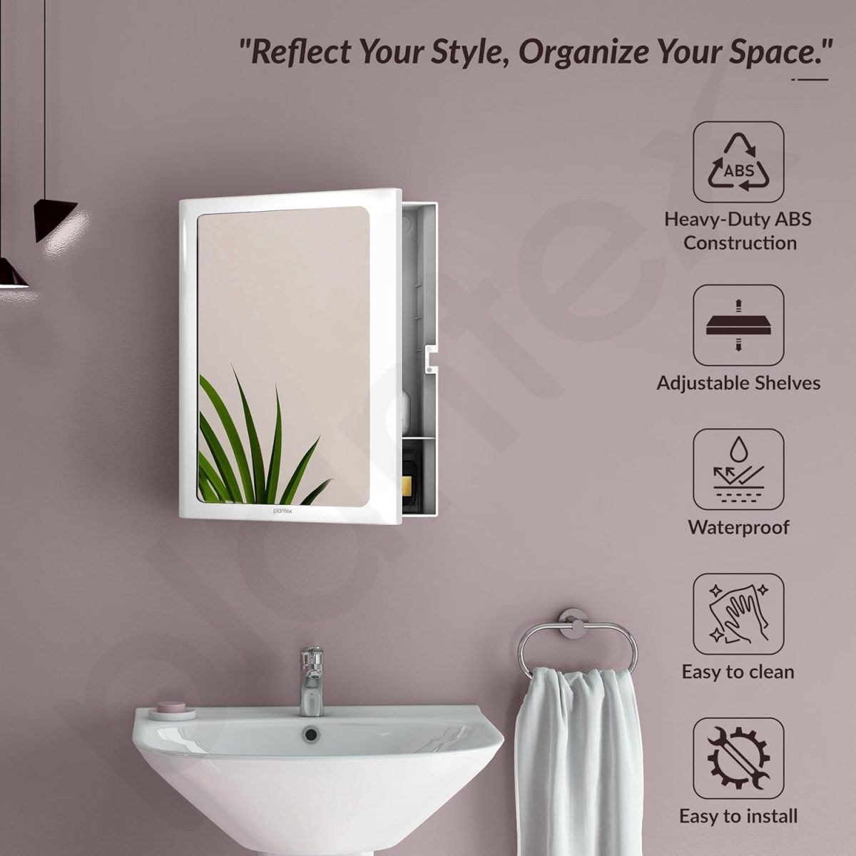 Plantex Bathroom Cabinet with Mirror/ABS Bathroom Storage Organiser/Multipurpose Shelf/Wall Mount Mirror Cabinet for Wash Basin (14x18 Inch, White) - Image 4