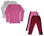IndiWeaves Girls Cotton Full Sleeve Printed T-Shirts and Cotton Capri 3/4 Pants (Pink,Maroon,White,Pink,6-7 Years) Pack of 4