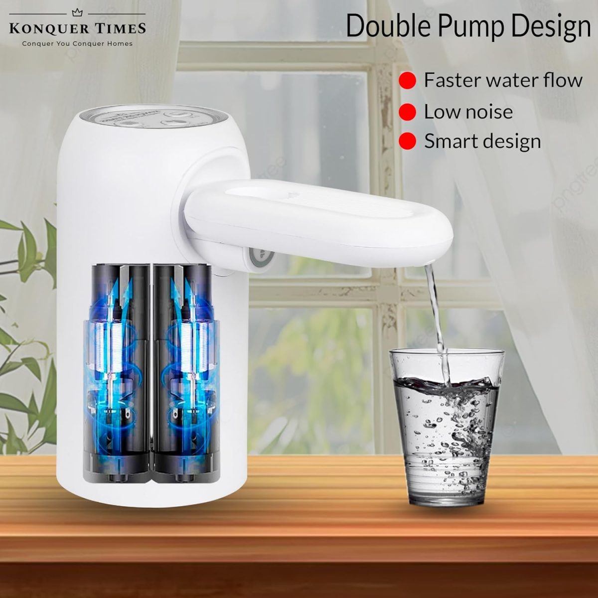 Konquer TimeS KTS Automatic Wireless Water Can Dispenser Pump 3rd Gen Dual Pump with 2.2L/Min Fast Flow, Foldable Spout & LED Lights - Mystical Blue Illumination (3rd Gen Dual Motor) - Image 2