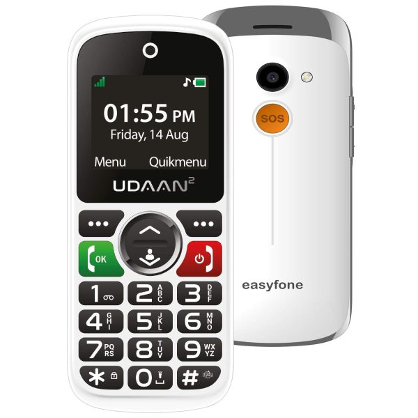 easyfone Udaan2 1.8" Display with 20+ Senior Citizen Friendly Features Like Loud Sound, Photo Speed dial, Simple menu, SOS, Incoming Call Restriction, Auto-Call Recording, Dual SIM, White