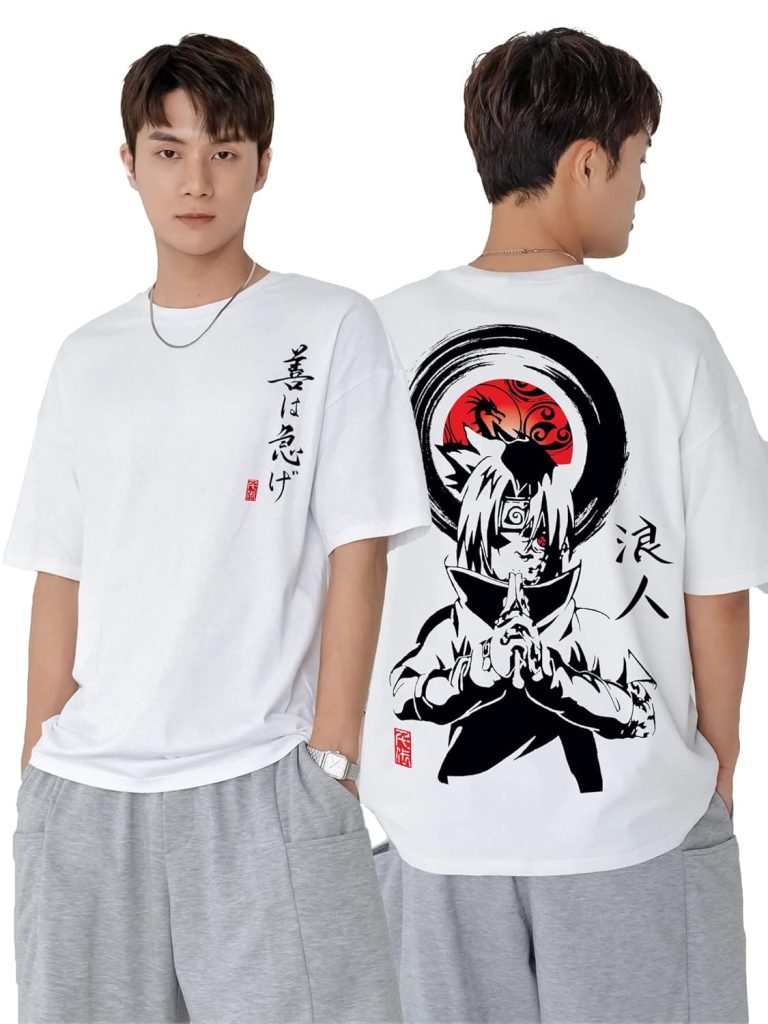 Jump Cuts Mens 3/4th Sleeve Printed Round Neck White and Black Cotton Blend Boxy Fit T-Shirt