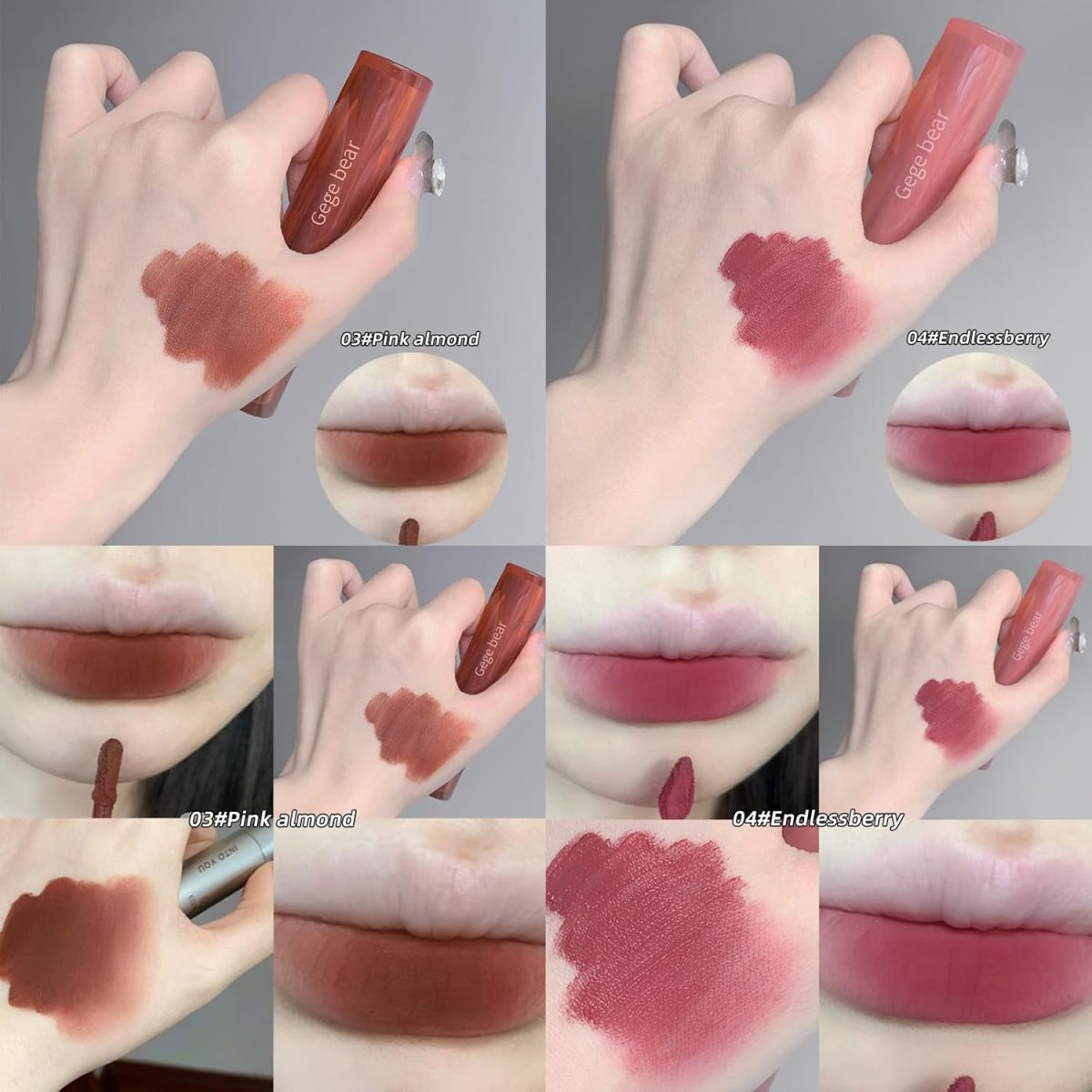 Gege Bear Lip Mud | Non-Sticky & Nourishing | Aesthetic Lip Color | Liquid Lipstick with Lips Care Benefits | Pink to Brown Tones | Matte Finish | Long Lasting Hydrating & Lightweight | Non-Sticky & Nourishing | Moisturizing Kawaii Aesthetic Color | Lipsticks for Women (02#Haruyama Peach, 3g) - Image 4