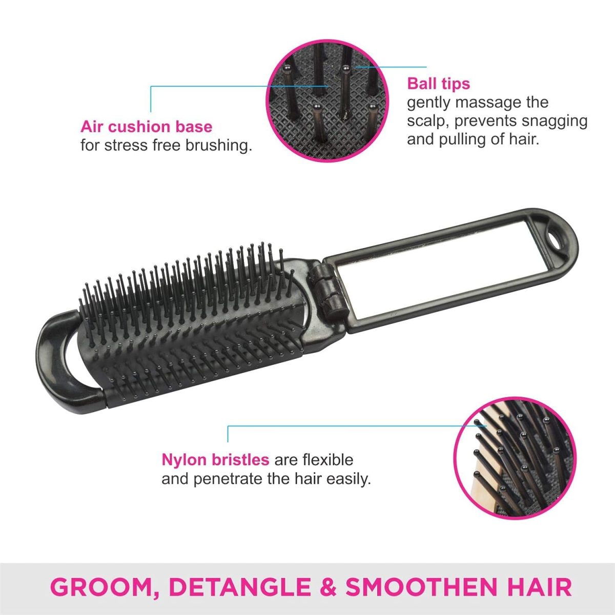 Vega Folding Hair Brush with Mirror, Color May Vary - Image 4