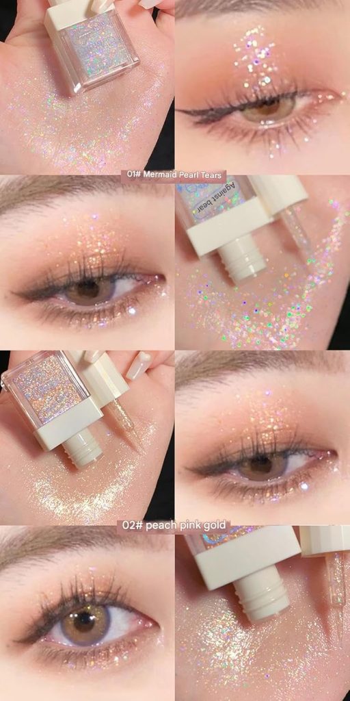Gege Bear Dazzling Liquid Eyeshadow | Eye Makeup | Long-Lasting Formula | Buildable Coverage | 6 Shimmer Glitter Shades | Quick-Dry Application | Gen Z Beauty | Soft Pastel Packaging Design | Perfect for Teen Girls Makeup Lovers (05#Galaxy Diamond Flash, 4g)